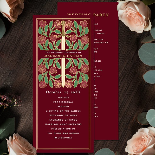 Programme Épée florale médiévale dorée rouge mariage royal (Créateur téléchargé)