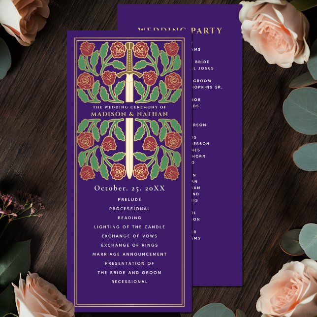 Programme Épée florale médiévale dorée violette Mariage roya (Créateur téléchargé)