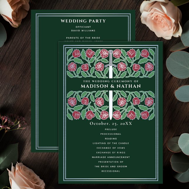 Programme Épée florale médiévale verte argentée Mariage roya (Créateur téléchargé)