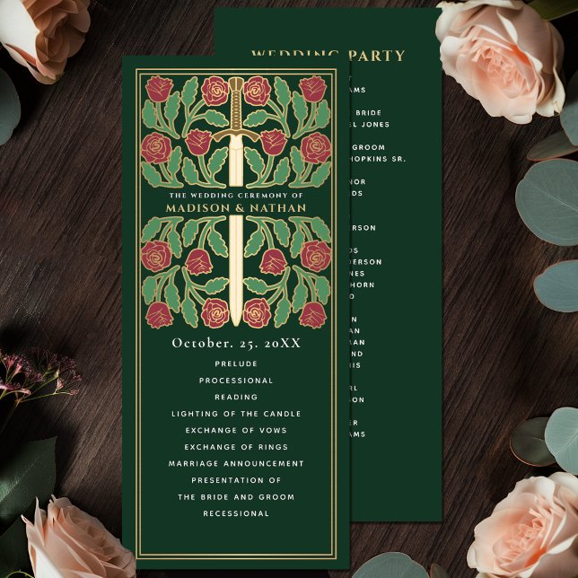 Programme Épée florale médiévale verte mariage royal doré (Créateur téléchargé)
