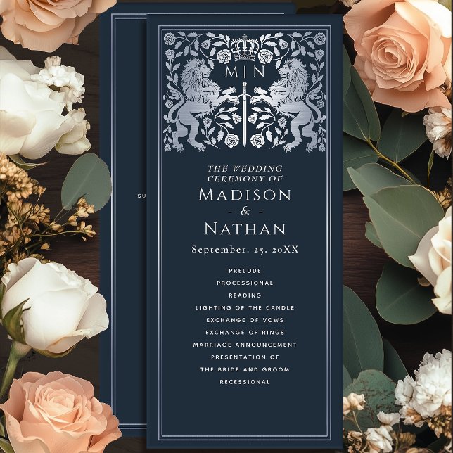 Programme Épée médiévale royale bleu et argent Lion Mariage (Créateur téléchargé)