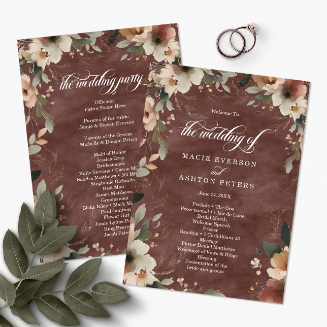 Programme Ethereal Elegance Rustic Garnet Mariage Cérémonie (Step into a world where love and nature intertwine, with our Ethereal Elegance Programs.)
