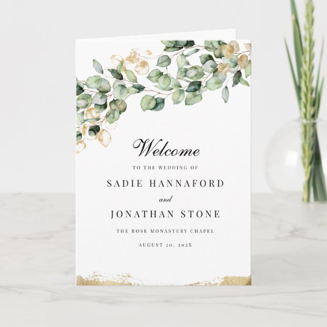 Programme Eucalyptus Rustic Gold Elegant Mariage botanique (Devant)