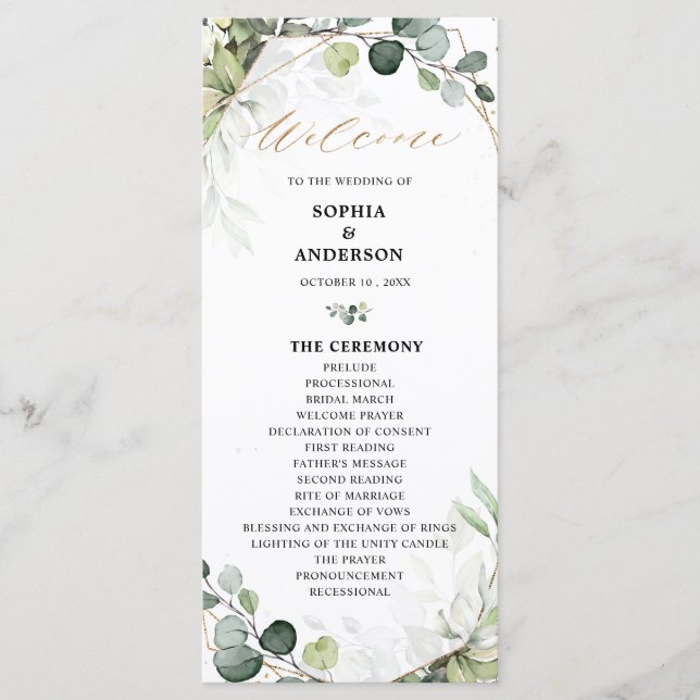 Programme Eucalyptus Sage Verdure Mariage géométrique modern (Devant)