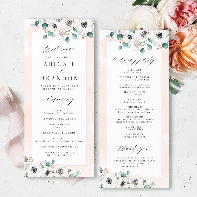 Programme Eucalyptus Verdure anémonique floral rustique mari (Eucalyptus Greenery anemone floral rustic wedding Program)