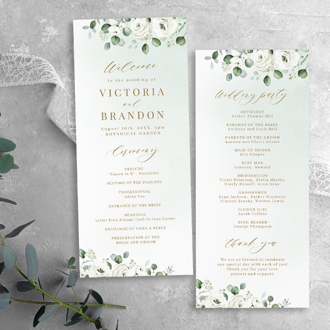 Programme Eucalyptus Verdure blanc floral rustique mariage (Eucalyptus Greenery white floral rustic wedding Program)