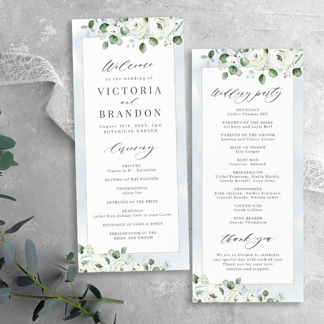 Programme Eucalyptus Verdure blanc floral rustique mariage (Eucalyptus Greenery white floral rustic wedding Program)