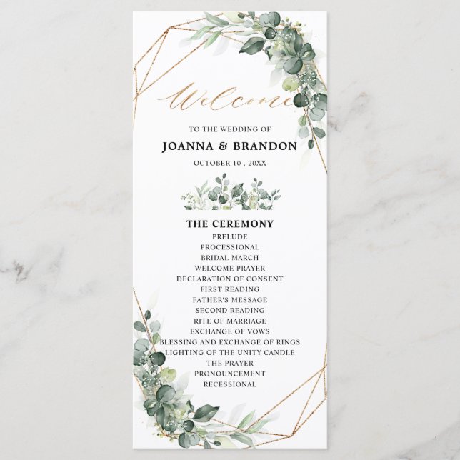 Programme Eucalyptus Verdure Rustique Mariage géométrique (Devant)