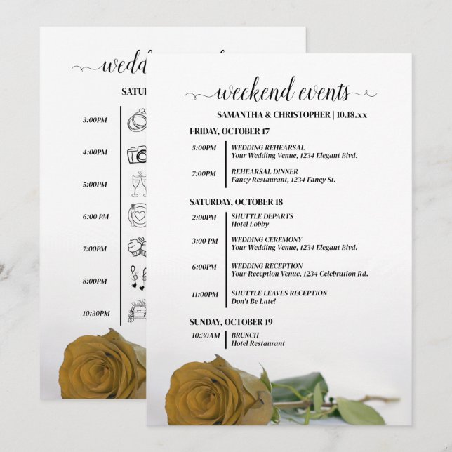 Programme Événements de mariage Fancy Royal Gold Ochre & Tim (Devant / Derrière)