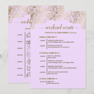 Programme Événements de mariage lilas et or ornés & calendri