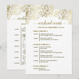 Programme Événements de mariage ornés d'or et de blanc & Cal