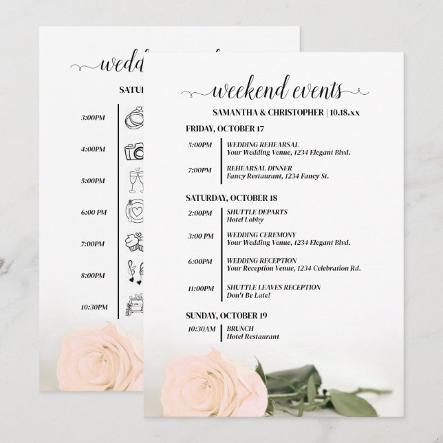 Programme Événements de mariage Rose Pêche Pâle Élégante & C (Devant / Derrière)