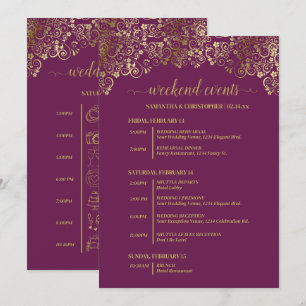 Programme Événements & Timeline de Mariage Magenta Plum & Or