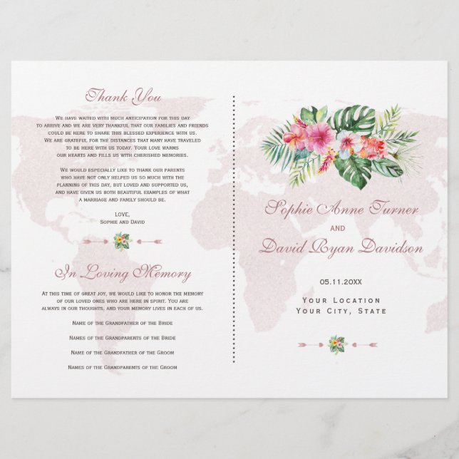 Programme Exotique Tropical Floral Gold World Map (Devant)