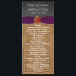 Programme Fall Leaves FAUX Burlap Chalkboard Wedding Program<br><div class="desc">Ce magnifique look de tableau noir et blanc rustique avec burlap FAUX programme de mariage d'automne ou carte de rack de commande en automne couleurs de brûlé orange, rouille, or et brun a des images de trois feuilles d'érable séché avec un ruban et un arc de violet IMPRIMÉ, avec un...</div>