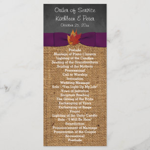 Programme Fall Leaves FAUX Burlap Chalkboard Wedding Program