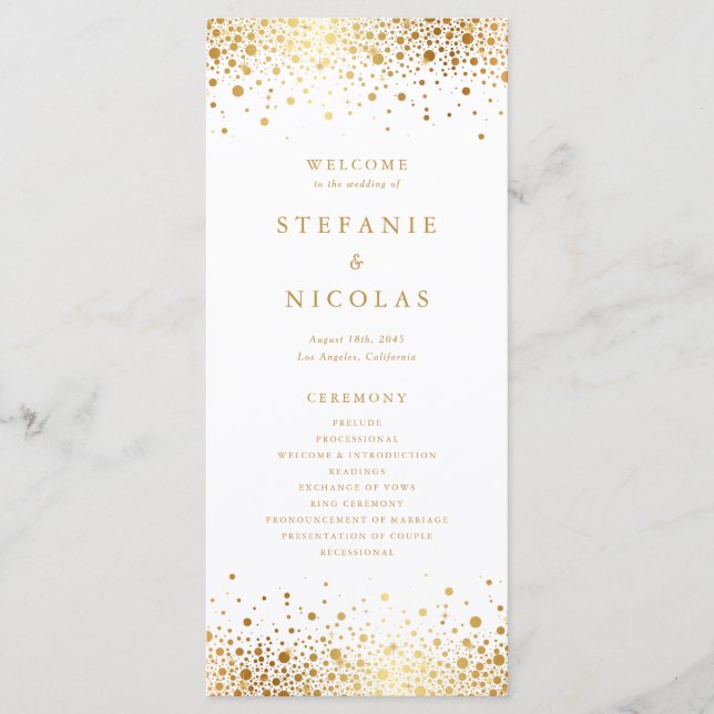 Programme Faux Confetti en Feuille d'Or Mariage (Devant)