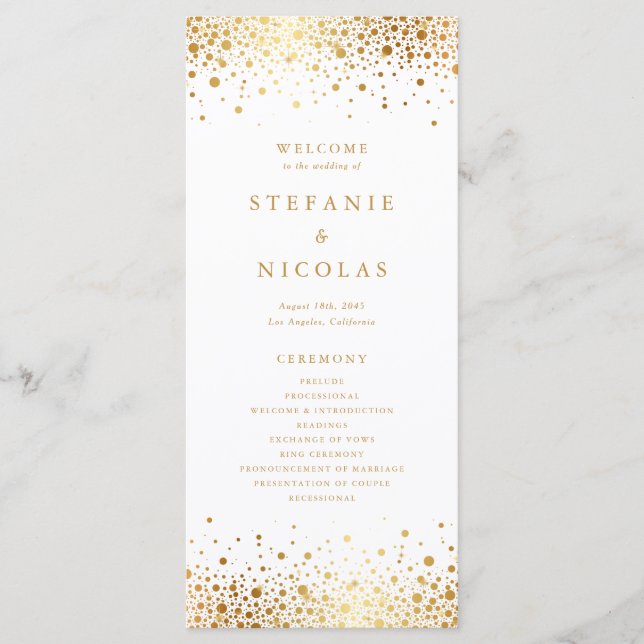 Programme Faux Gold Foil Confetti Mariage (Devant)