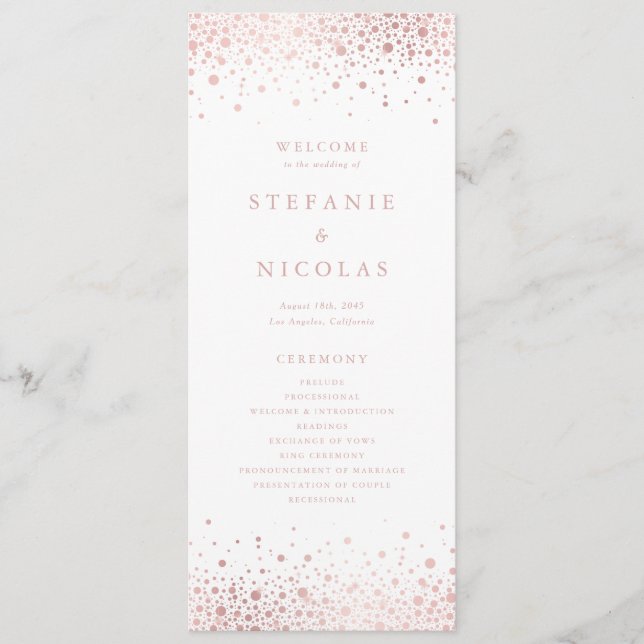 Programme Faux Rose Gold Foil Confetti Dots Mariage (Devant)