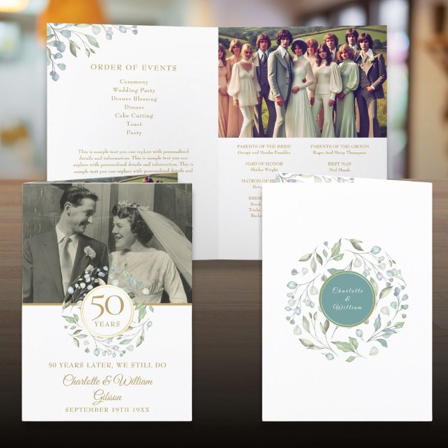 Programme Fête de 2 Photo 50e Anniversaire de Mariage avec V (Greenery 2 Photo 50th Wedding Anniversary Party Program)