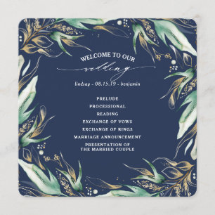 Programme Feuille d'or Vert Mariage bleu marine