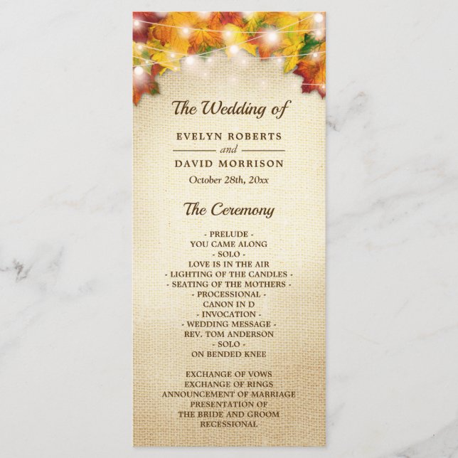Programme Feuilles d'automne Burlap String Mariage (Devant)