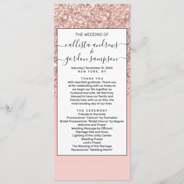 Programme Fille Rose Gold Confetti Pink Gradient Ombre (Devant)