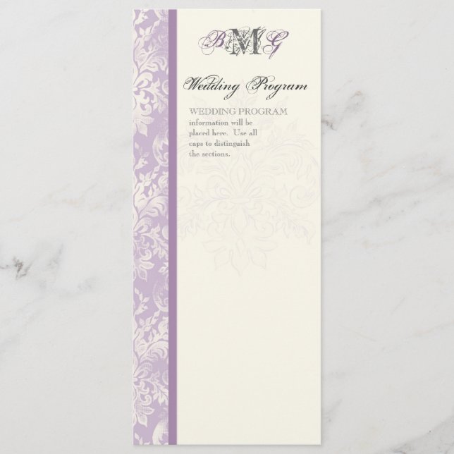 Programme Fleur di Lys Damask - Lilac Wedding Program (Devant)