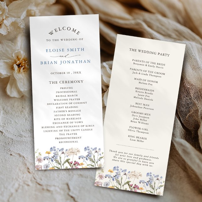 Programme Fleur sauvage de printemps coloré Meadow Garden Ma (Colorful Spring Wildflower Meadow Garden Wedding Program)