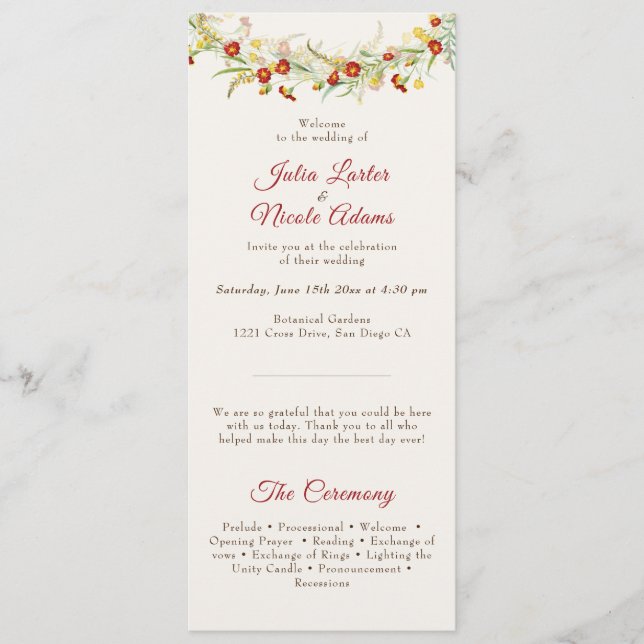 Programme Fleur sauvage Jaune Marigold Mariage de feuillage (Devant)