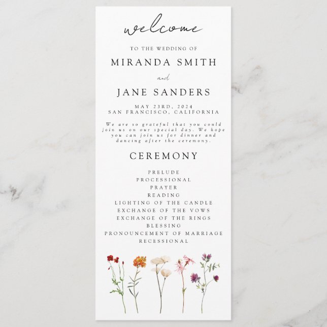 Programme Fleur sauvage Lesbian Pride Floral Mariage (Devant)