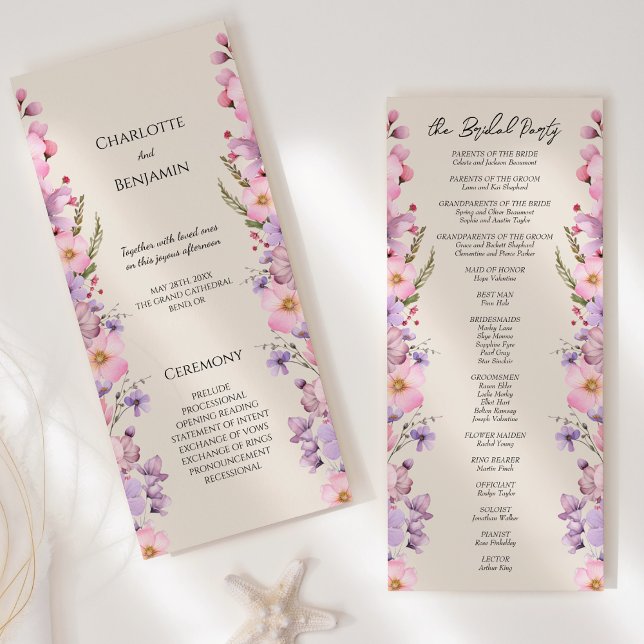 Programme Fleur sauvage moderne Beige Mariage plat (Créateur téléchargé)