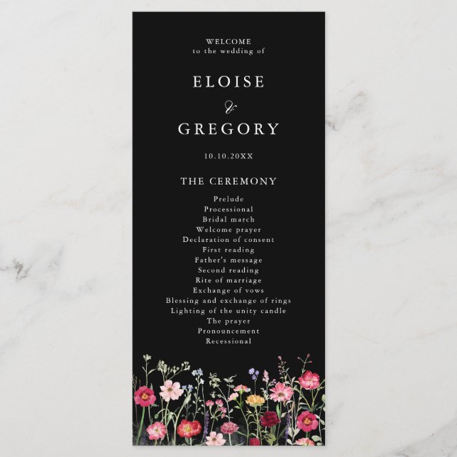 Programme Fleur sauvage Rustique Pays Floral Jardin Mariage (Devant)