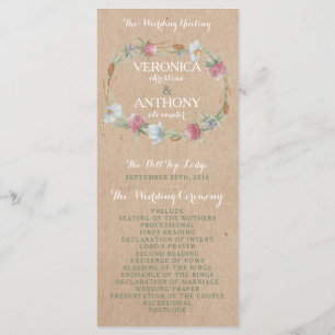 Programme Fleur sauvage Wreath On Kraft Mariage campagnard P
