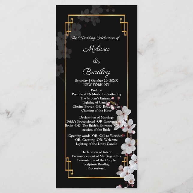 Programme Fleurs cerises blanches et cadre doré (Devant)