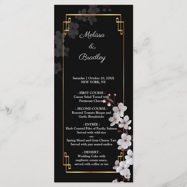 Programme Fleurs cerises blanches et cadre doré (Devant)