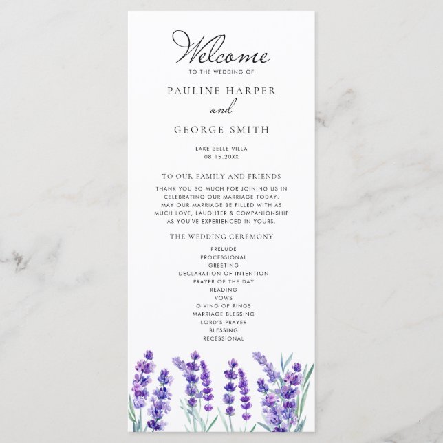 Programme Fleurs de lavande à l'aquarelle Mariage de printem (Devant)