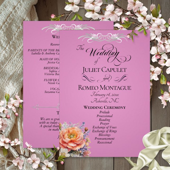 Programme Fleurs sauvages à l'aquarelle - Mariage Rose Pink (Créateur téléchargé)
