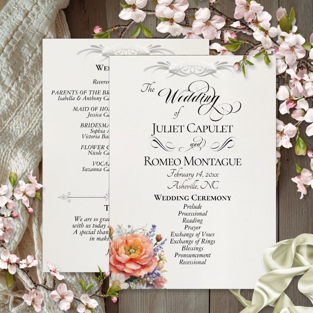 Programme Fleurs sauvages aquarelle - Mariage crème (Créateur téléchargé)