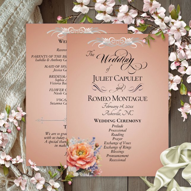Programme Fleurs sauvages aquarelle - Mariage or rose (Créateur téléchargé)