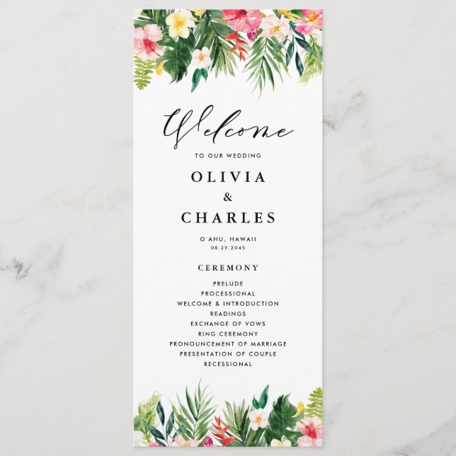 Programme Fleurs tropicales aquarelle Mariage d'été (Devant)