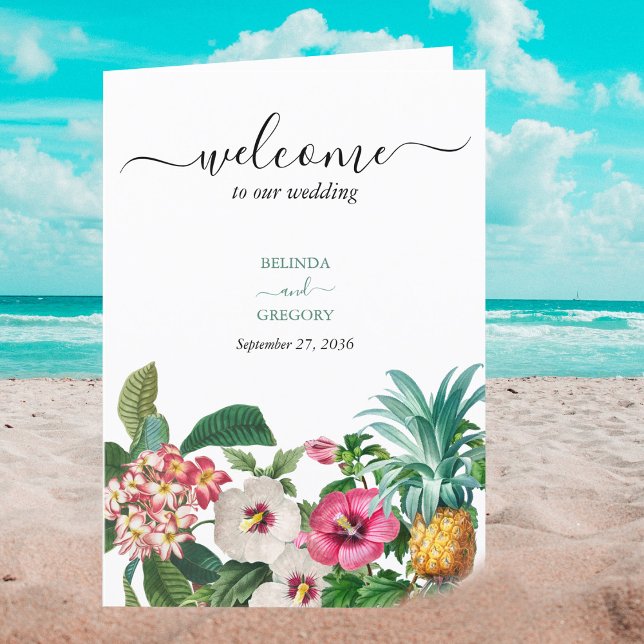 Programme Fleurs tropicales Verdure Mariage Ordre de service (Tropical Watercolor Flowers & Greenery Wedding Program)