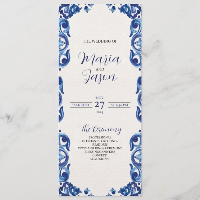 Programme Floral Bleu Mexicain Fleurs Élégantes Mariage Fies (Devant)