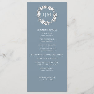 Programme floral bleu simple de mariage de
