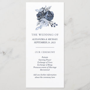 Programme floral de mariage d'aquarelle bleue du