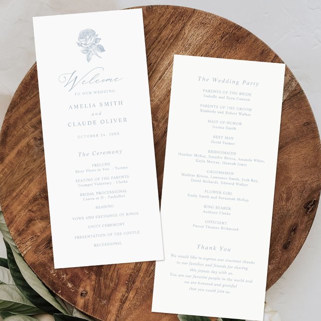 Programme Floral Elegant Vintage Rose Bleu Mariage (Créateur téléchargé)