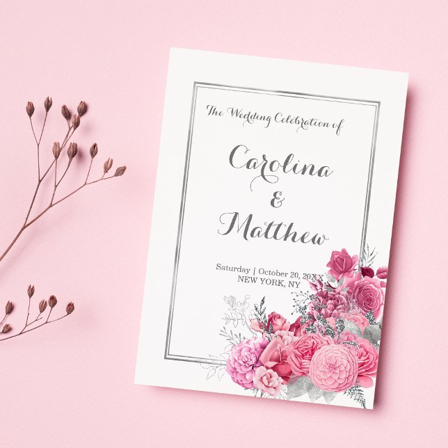 Programme floral pailleté argent bordeaux rose (Pink burgundy silver glitter floral Program )