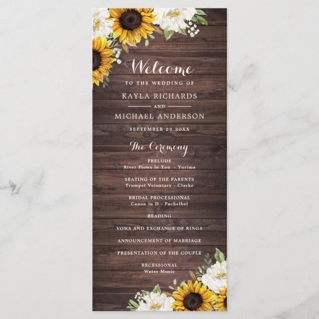 Programme Floral Rustic Wood Tournesol Vert Grange Mariage (Devant)