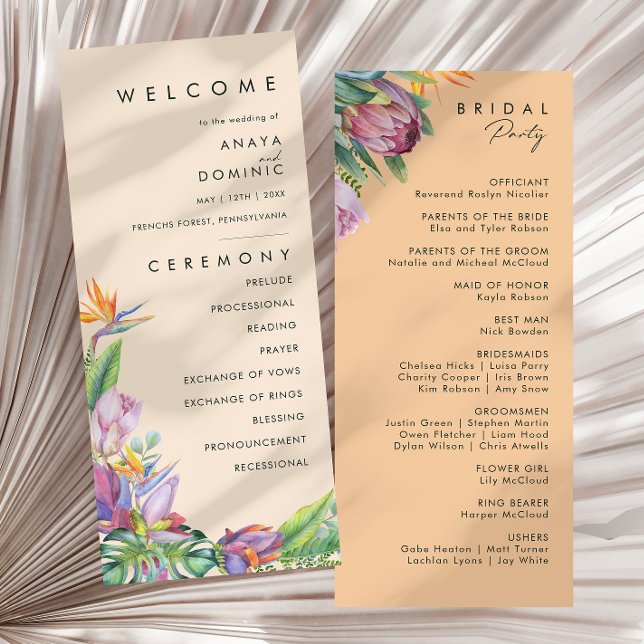 Programme Floral tropical coloré | Peach Wedding Program (Créateur téléchargé)