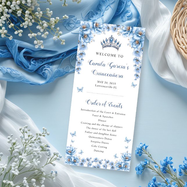 Programme Flore Whimsical Dusty Bleu Tiara Quinceañera (Créateur téléchargé)